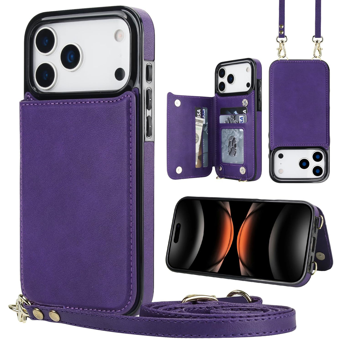 Wallet PU Leather Phone Case for iPhone 17 Pro RFID Blocking 