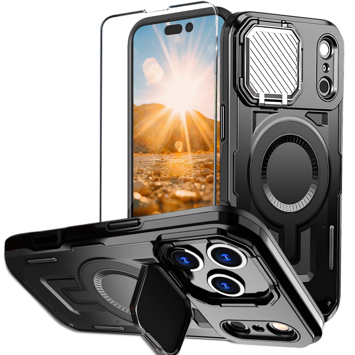 Military Grade Magnetic iPhone 16 Pro Phone Case with  Stand screen p