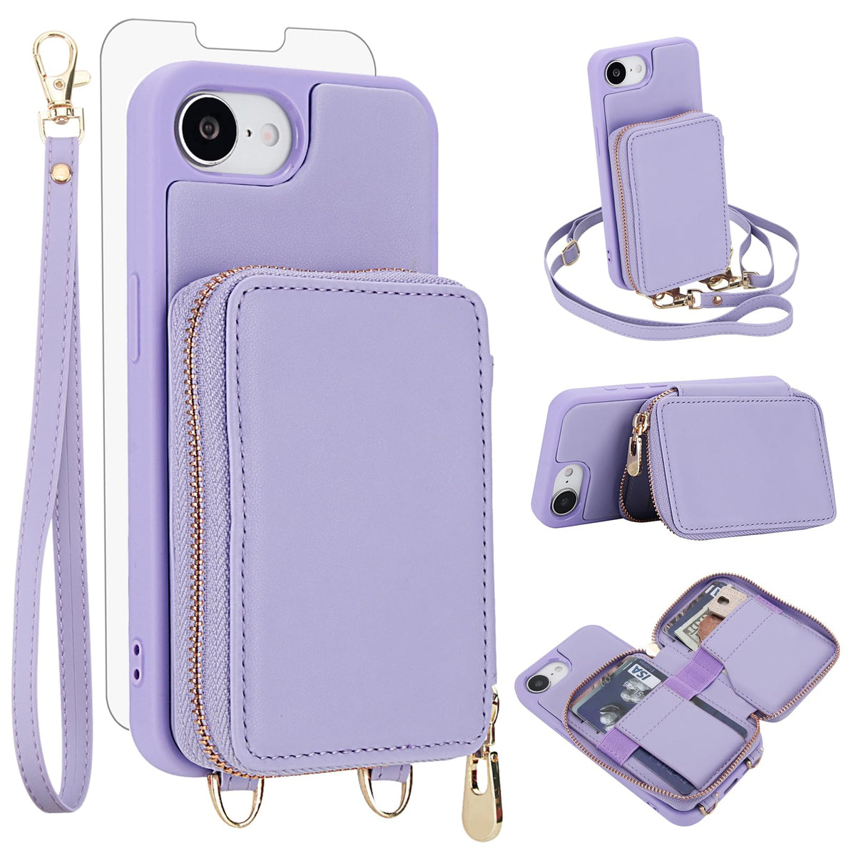PU+TPU Leather Wallet Case With Screen Protector for iPhone 17 Pro Max