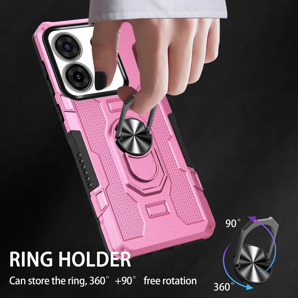 Magnetic phone case for Redmi 13C 4G/Poco C65, with tempered glass screen protector.