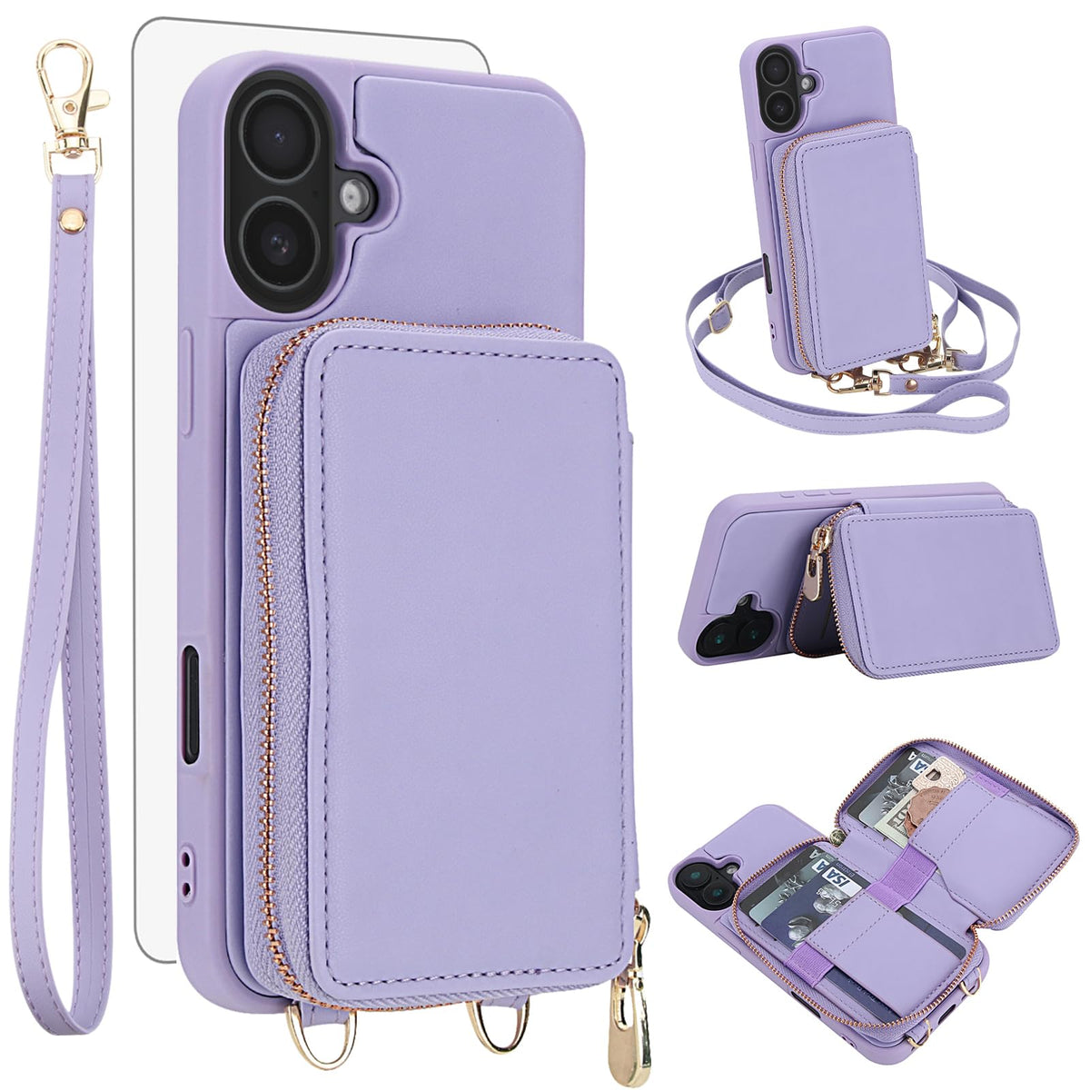 PU+TPU Leather Wallet Case With Screen Protector for iPhone 17 Pro Max