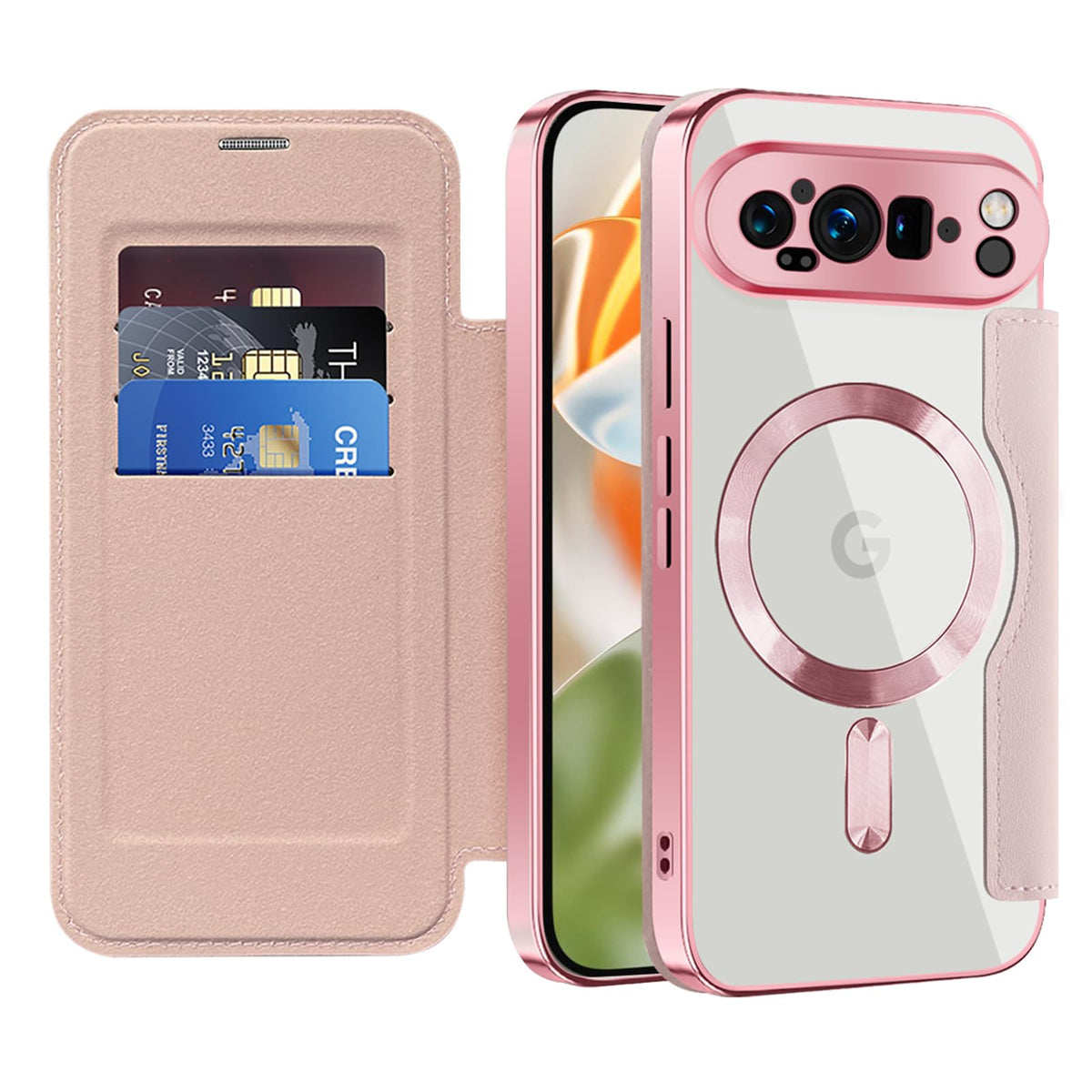 Flip wallet-style PU leather phone case for Google Pixel 10, MagSafe compatible.