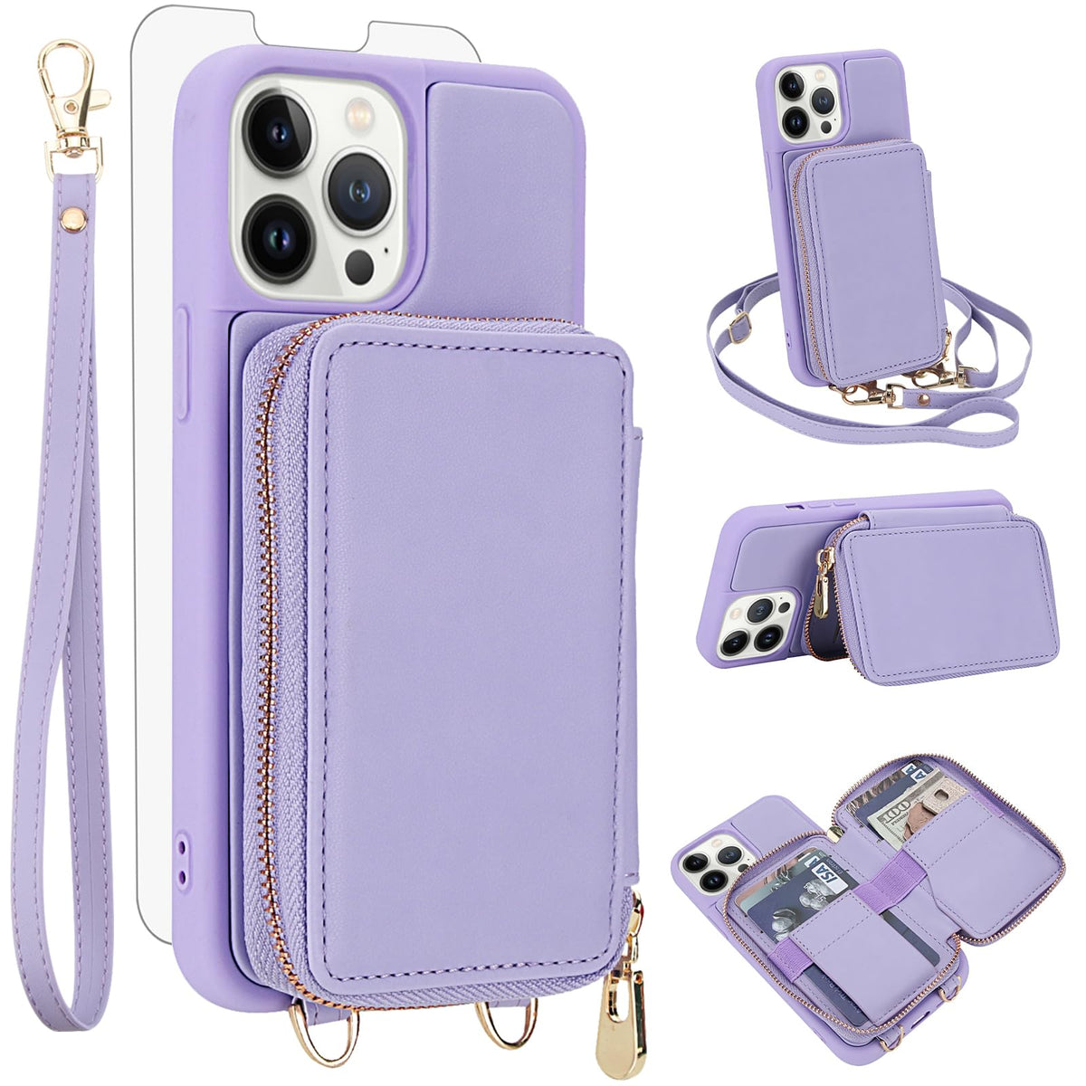 PU+TPU Leather Wallet Case With Screen Protector for iPhone 17 Pro Max