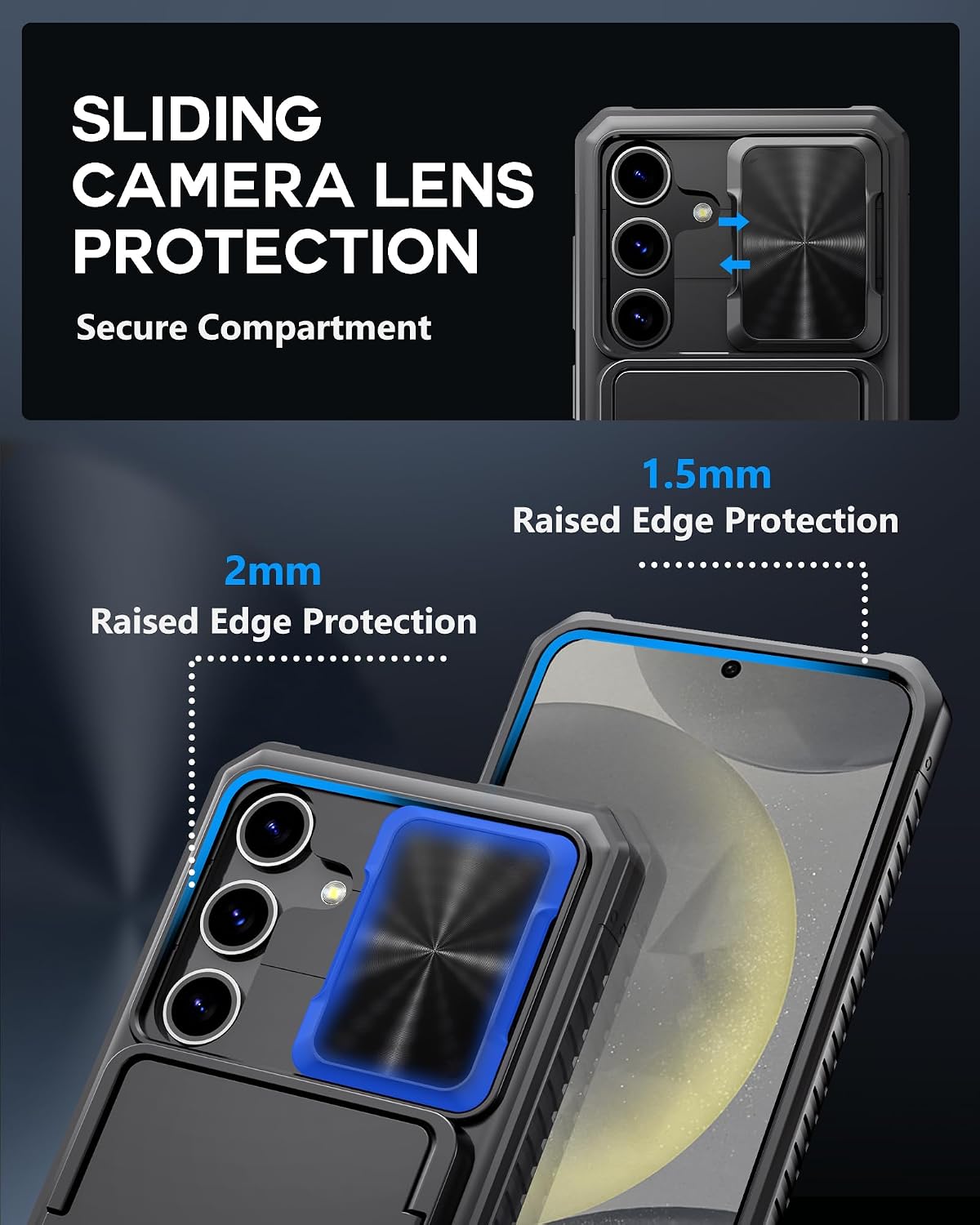 Military-grade shockproof phone case for Samsung Galaxy S24, with built-in card holder.