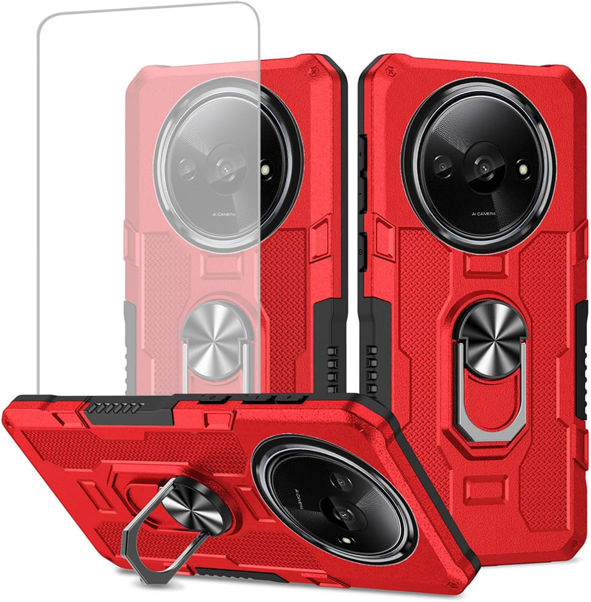 Shockproof phone case for Xiaomi Redmi A3, includes 1 tempered glass screen protector.