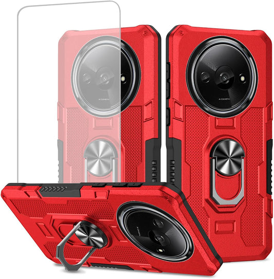Shockproof phone case for Xiaomi Redmi A3, includes 1 tempered glass screen protector.