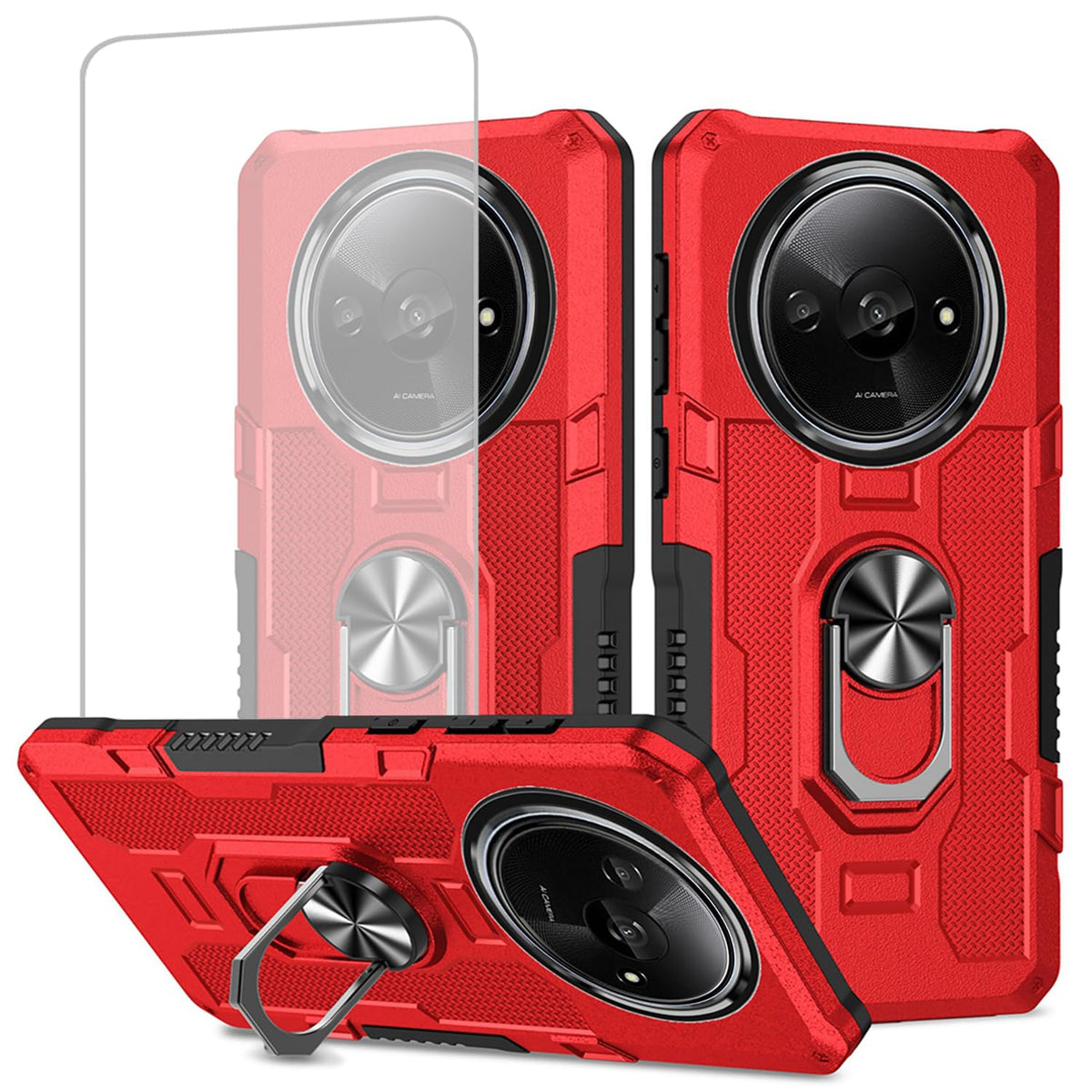 Shockproof phone case for Xiaomi Redmi A3, includes 1 tempered glass screen protector.