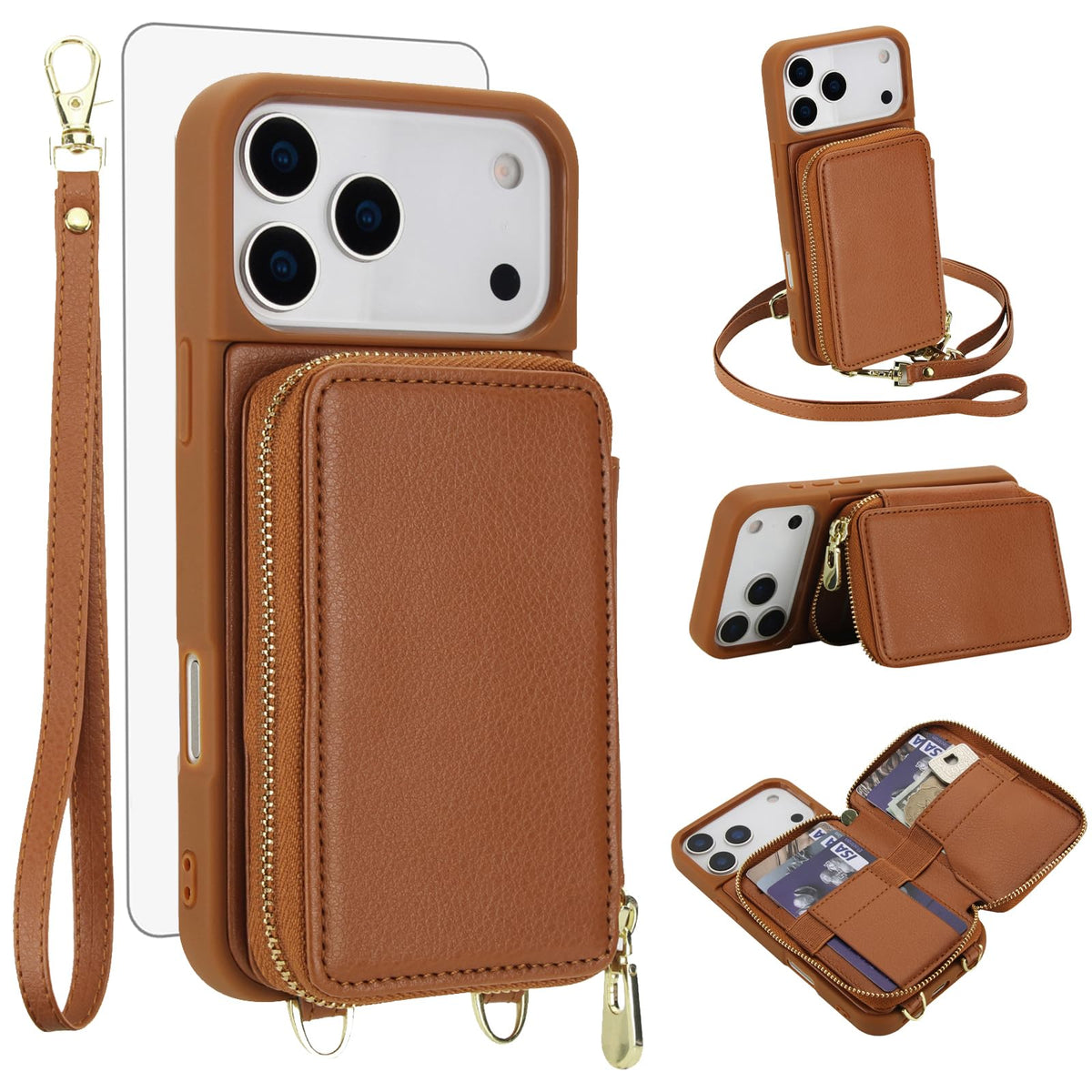 PU+TPU Leather Wallet Case With Screen Protector for iPhone 17 Pro Max