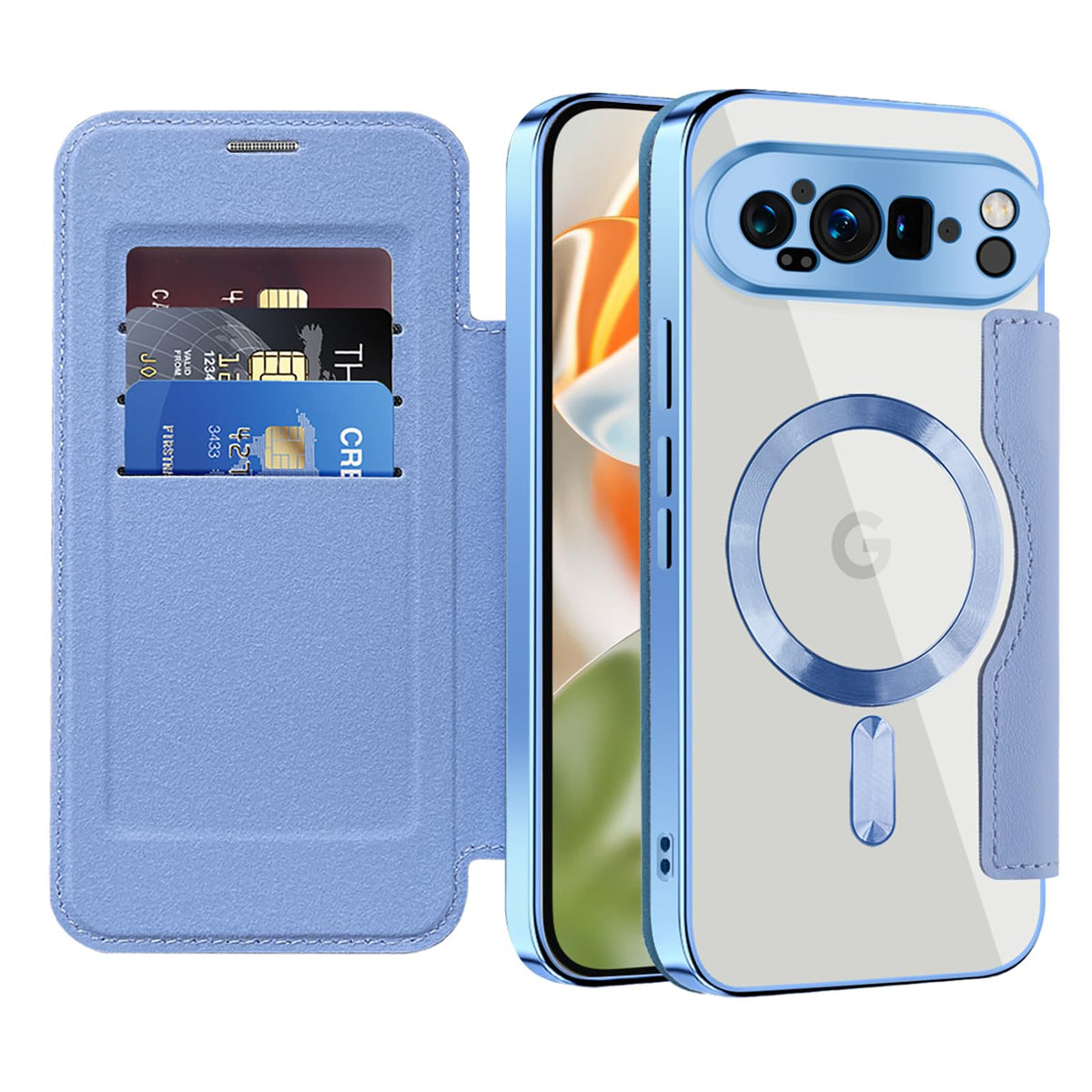 Flip wallet-style PU leather phone case for Google Pixel 10, MagSafe compatible.