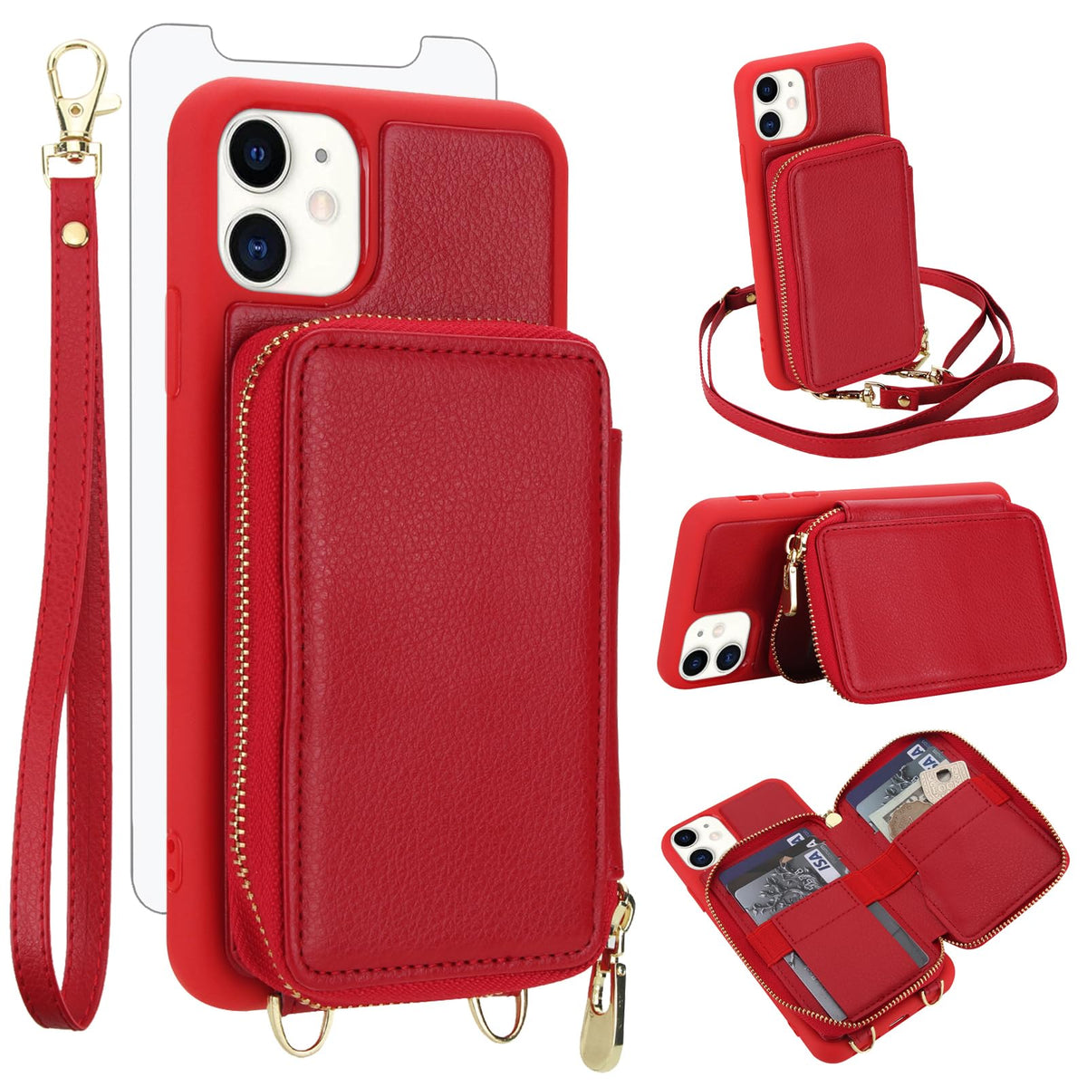 PU+TPU Leather Wallet Case With Screen Protector for iPhone 17 Pro Max