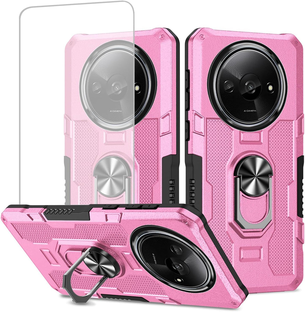 Shockproof phone case for Xiaomi Redmi A3, includes 1 tempered glass screen protector.
