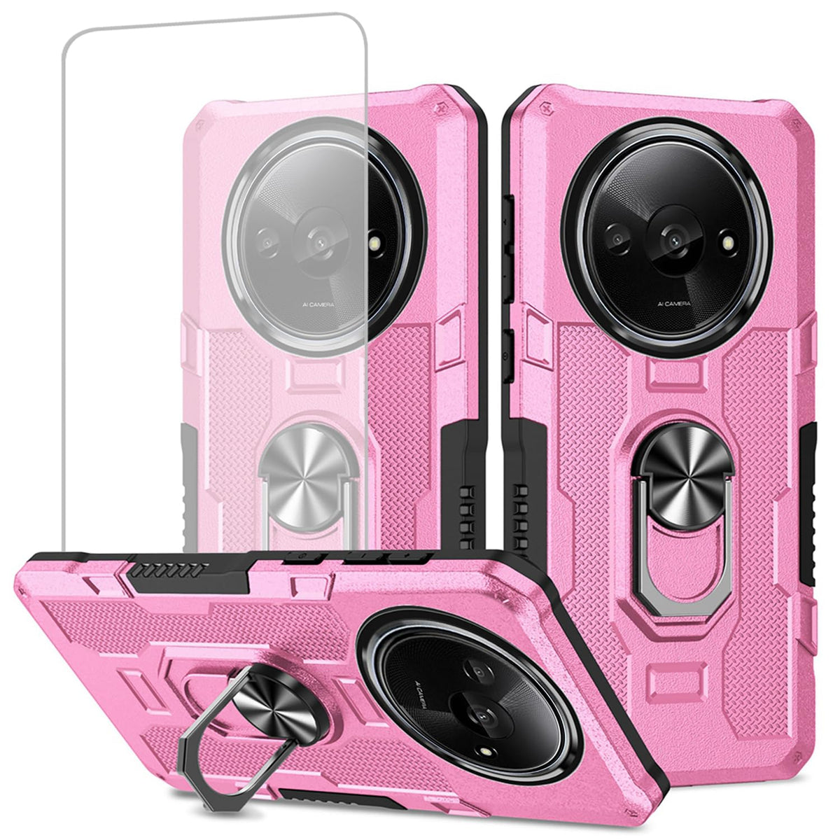 Shockproof phone case for Xiaomi Redmi A3, includes 1 tempered glass screen protector.