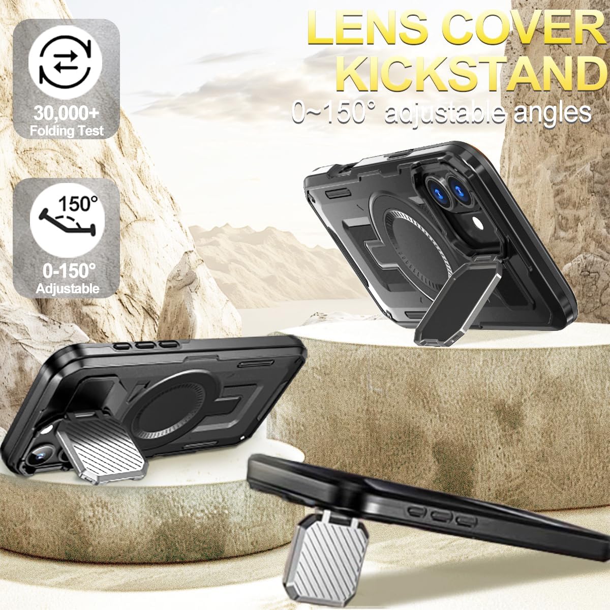 Military Grade Magnetic iPhone 16 Pro Phone Case with  Stand screen p