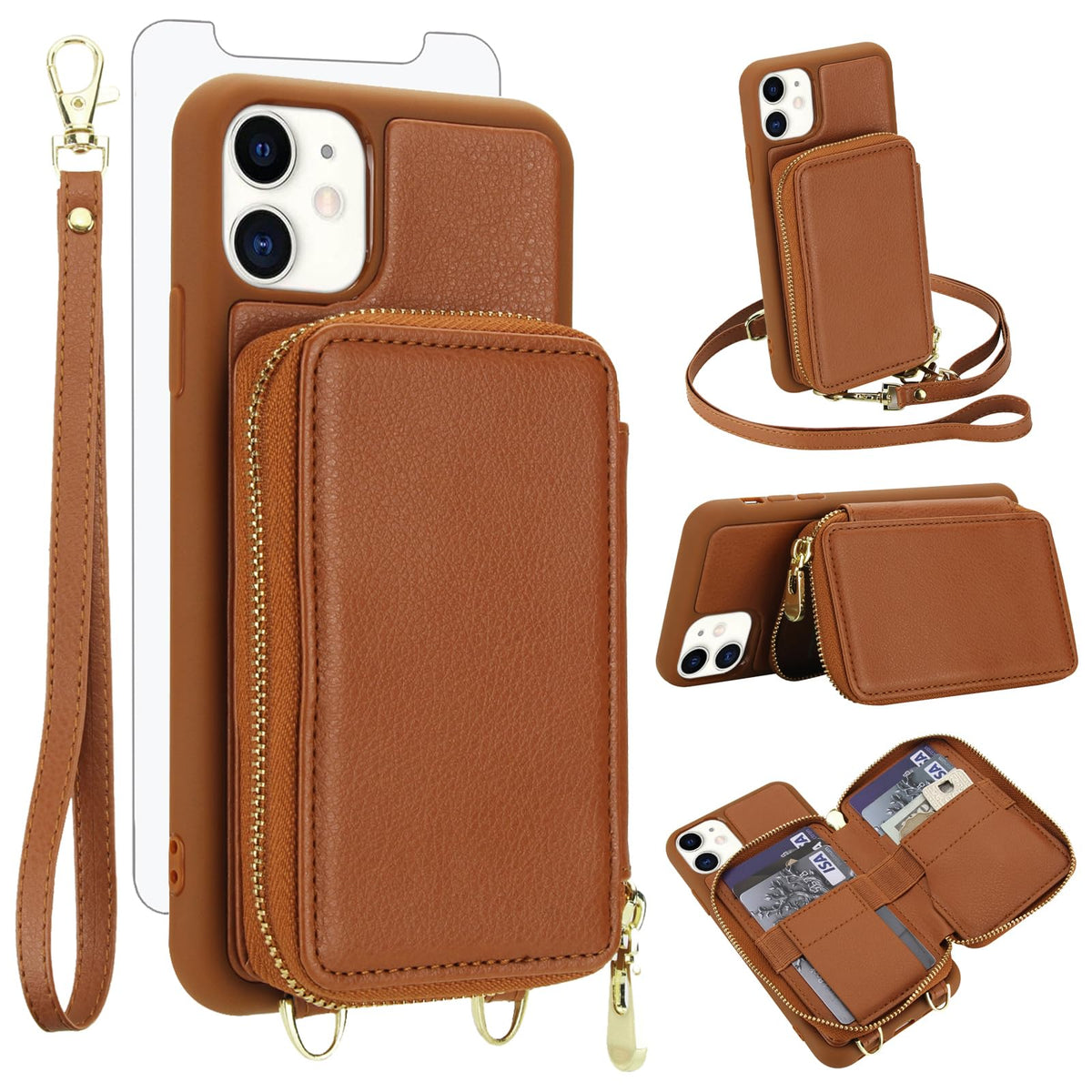 PU+TPU Leather Wallet Case With Screen Protector for iPhone 17 Pro Max