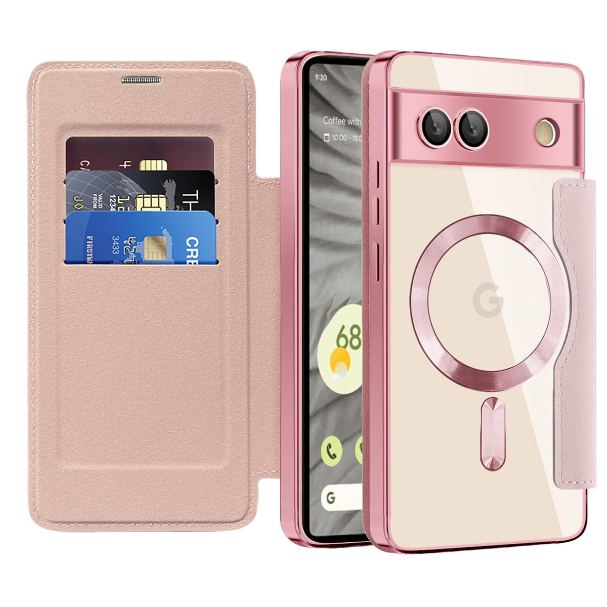 Flip wallet-style PU leather phone case for Google Pixel 10, MagSafe compatible.