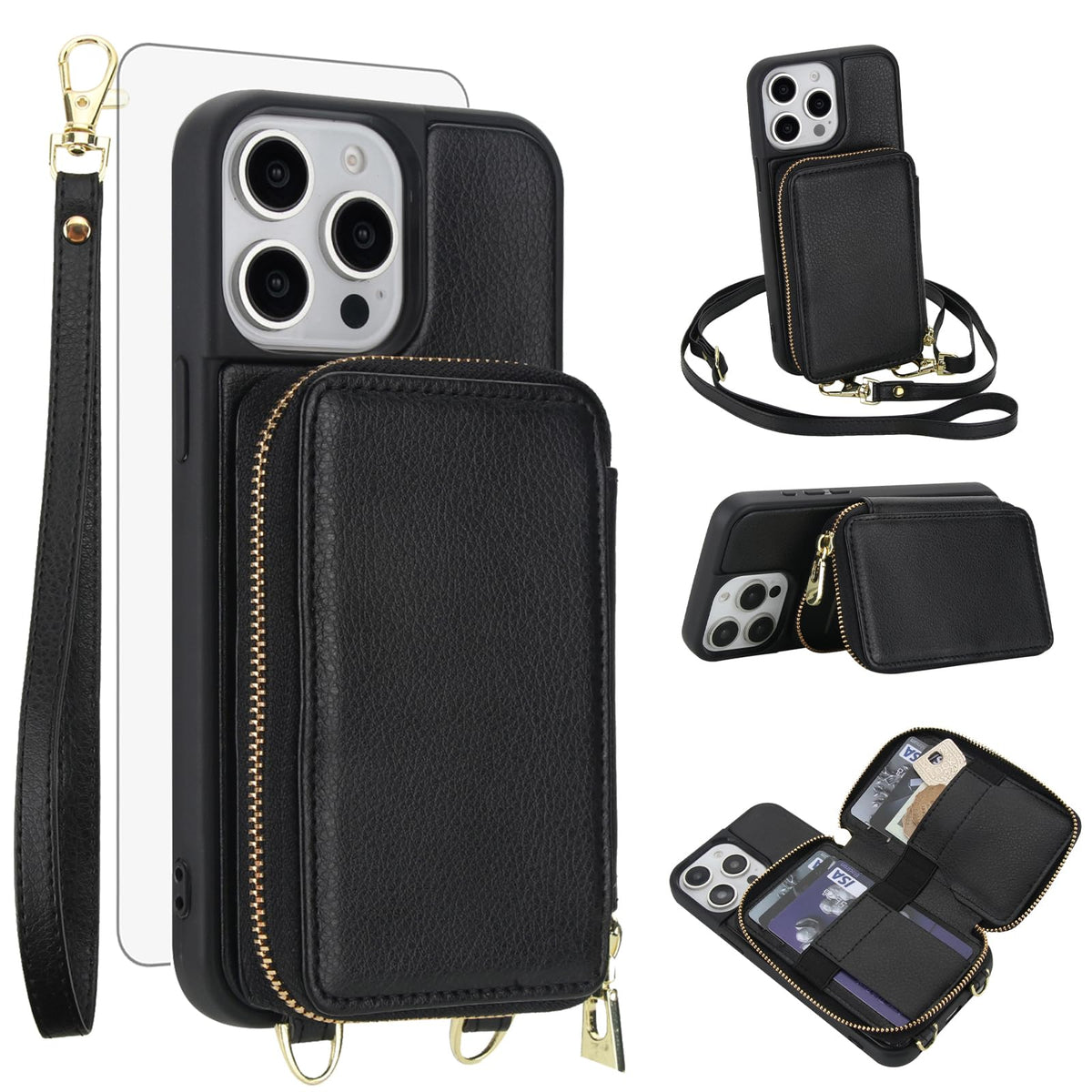PU+TPU Leather Wallet Case With Screen Protector for iPhone 17 Pro Max