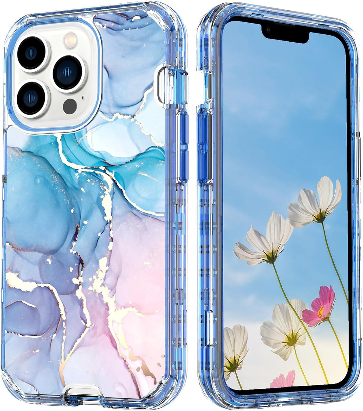 Shiny marble-patterned shockproof phone case for iPhone 16 Pro Max