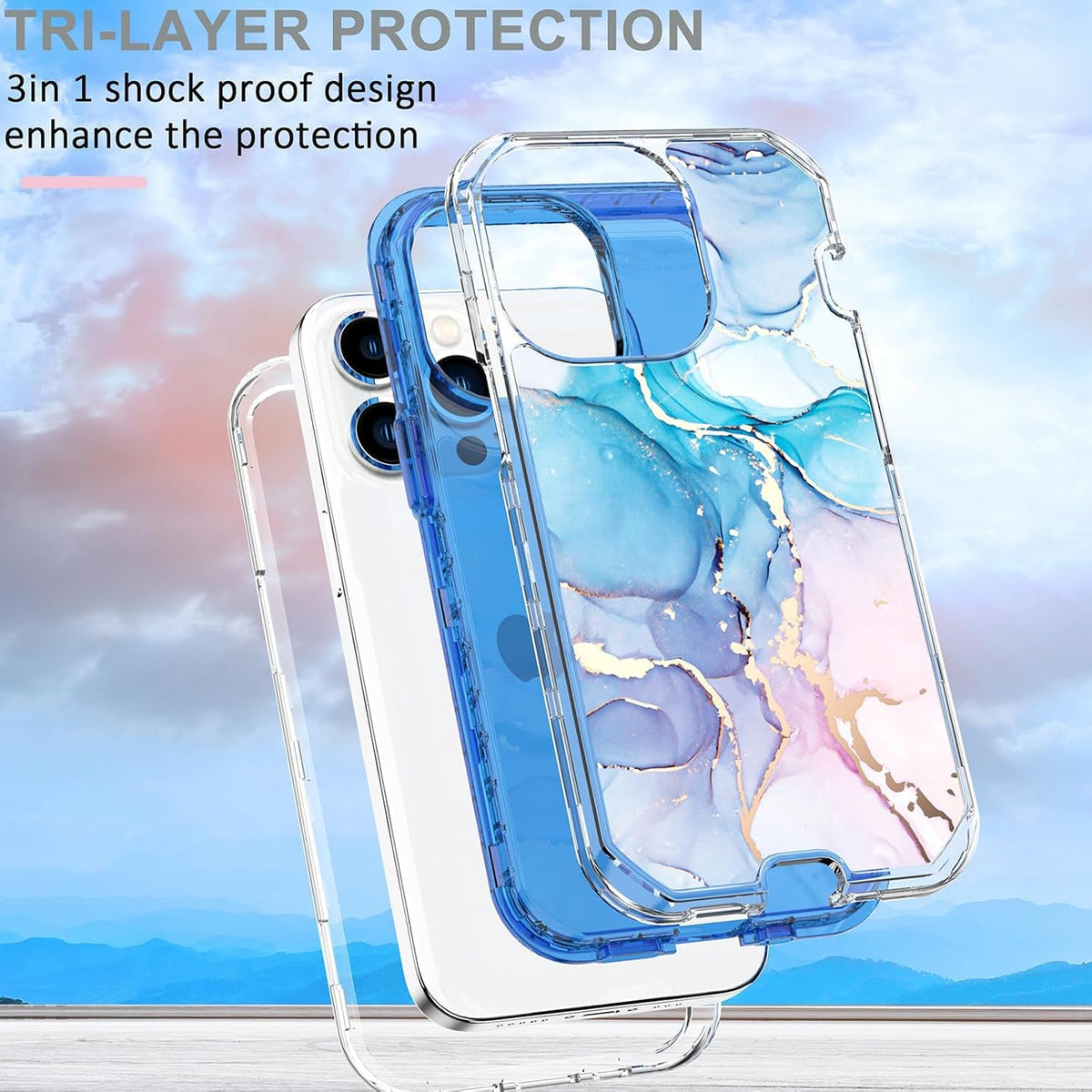 Shiny marble-patterned shockproof phone case for iPhone 16 Pro Max