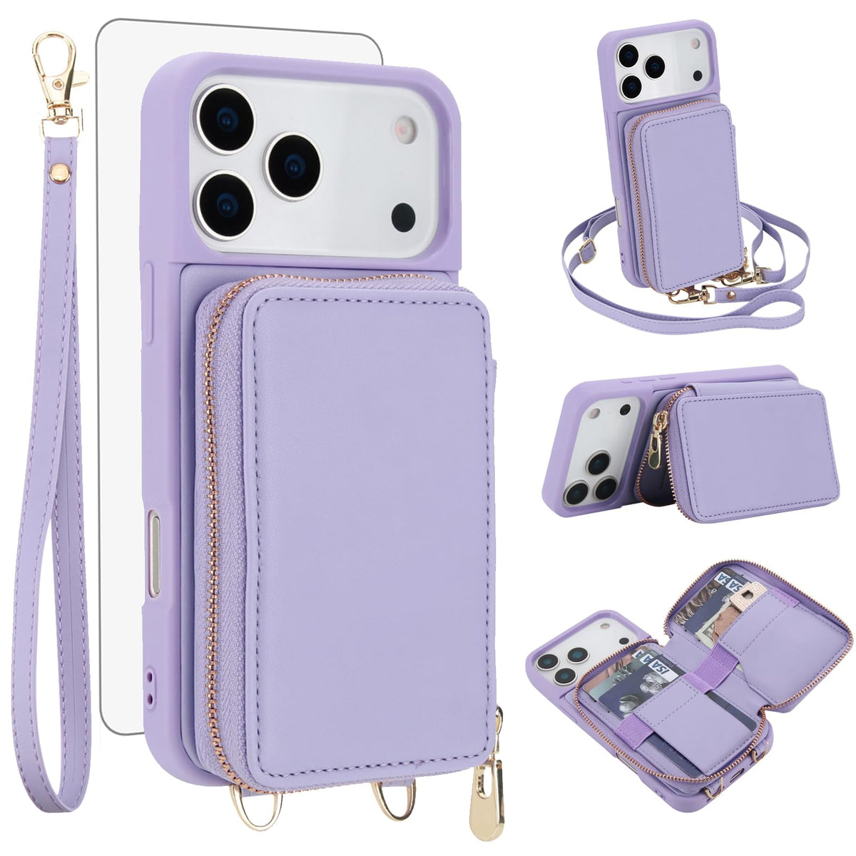 PU+TPU Leather Wallet Case With Screen Protector for iPhone 17 Pro Max