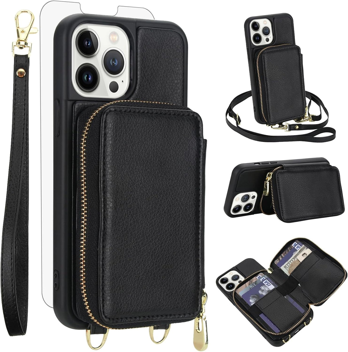 PU+TPU Leather Wallet Case With Screen Protector for iPhone 17 Pro Max