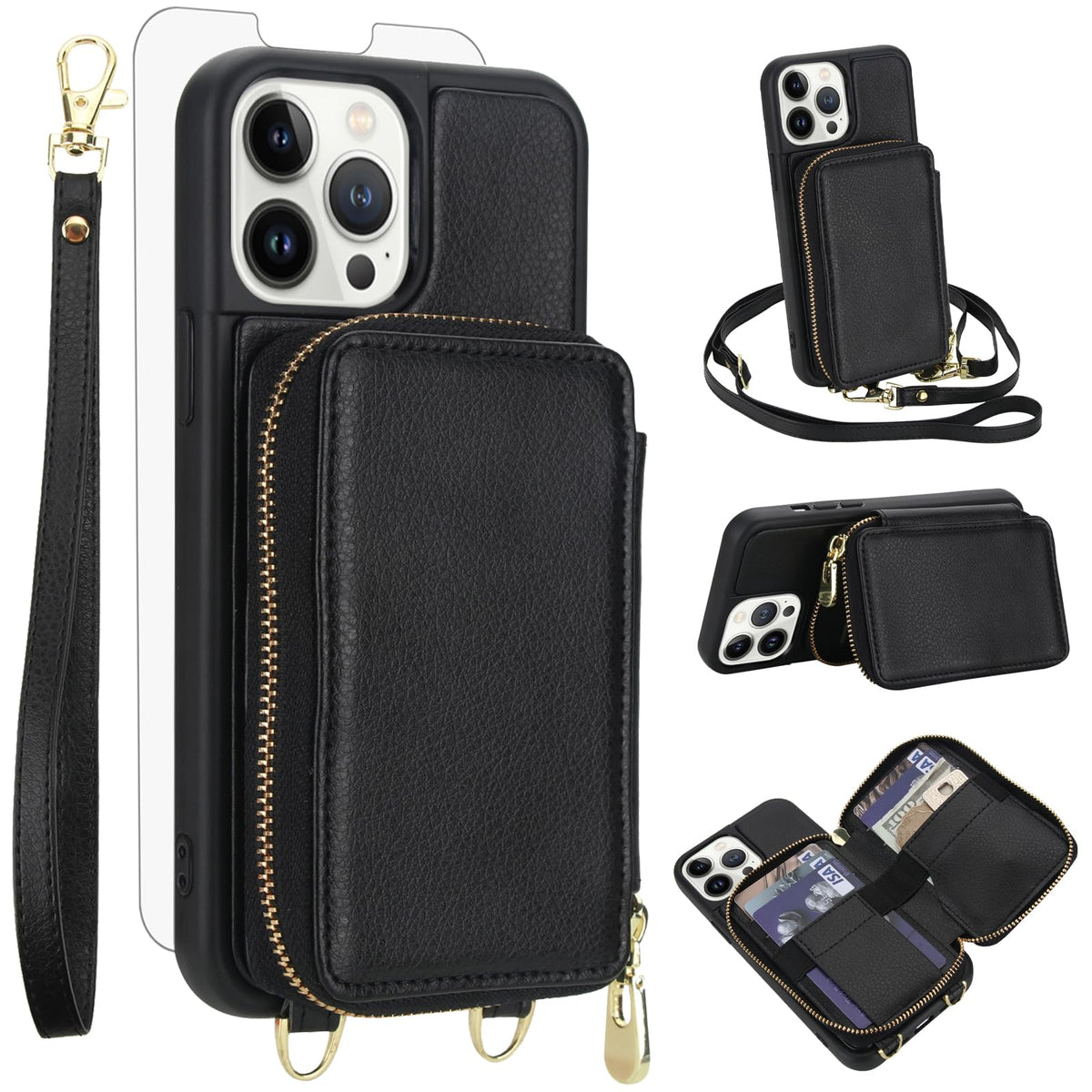 PU+TPU Leather Wallet Case With Screen Protector for iPhone 17 Pro Max