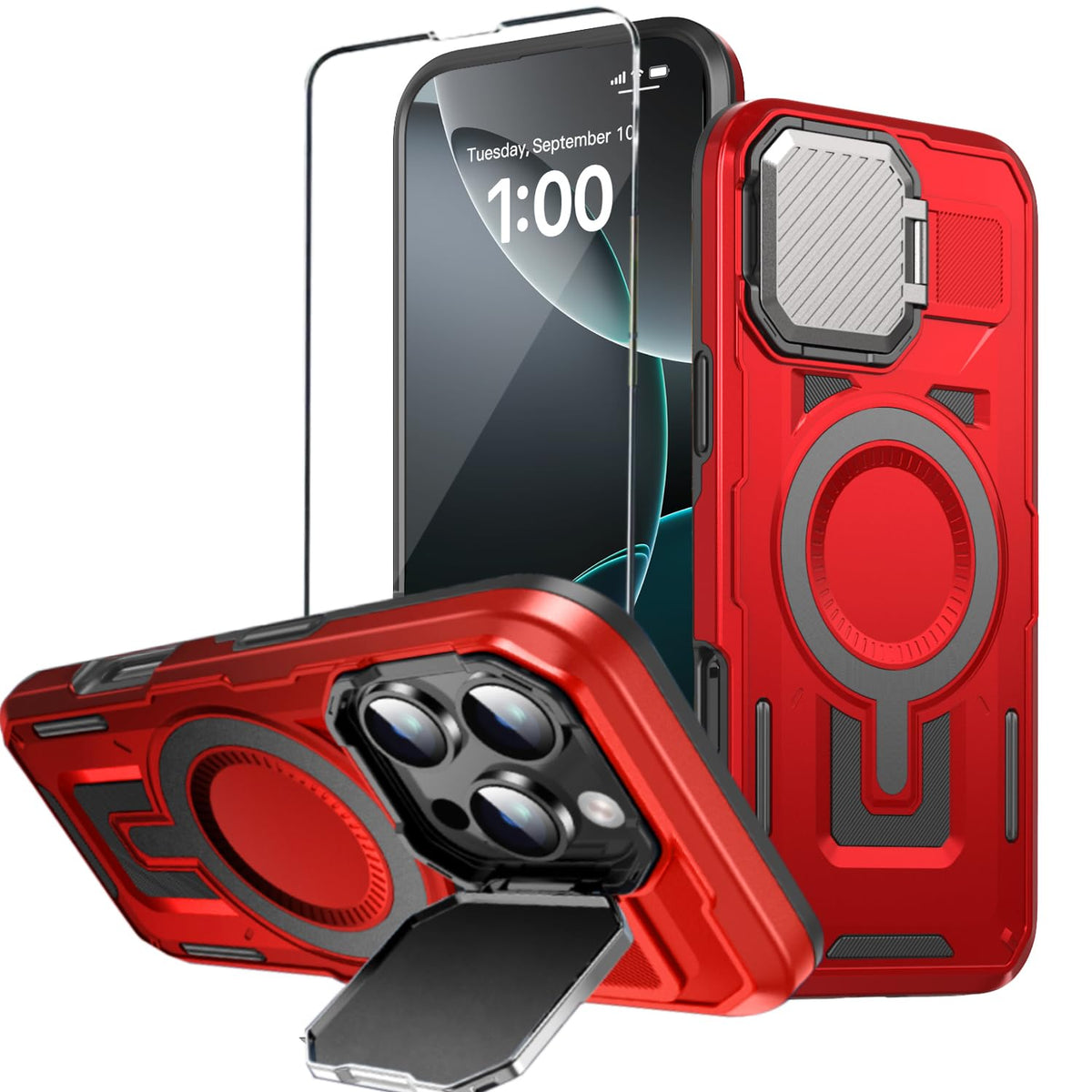 Military Grade Magnetic iPhone 16 Pro Phone Case with  Stand screen p