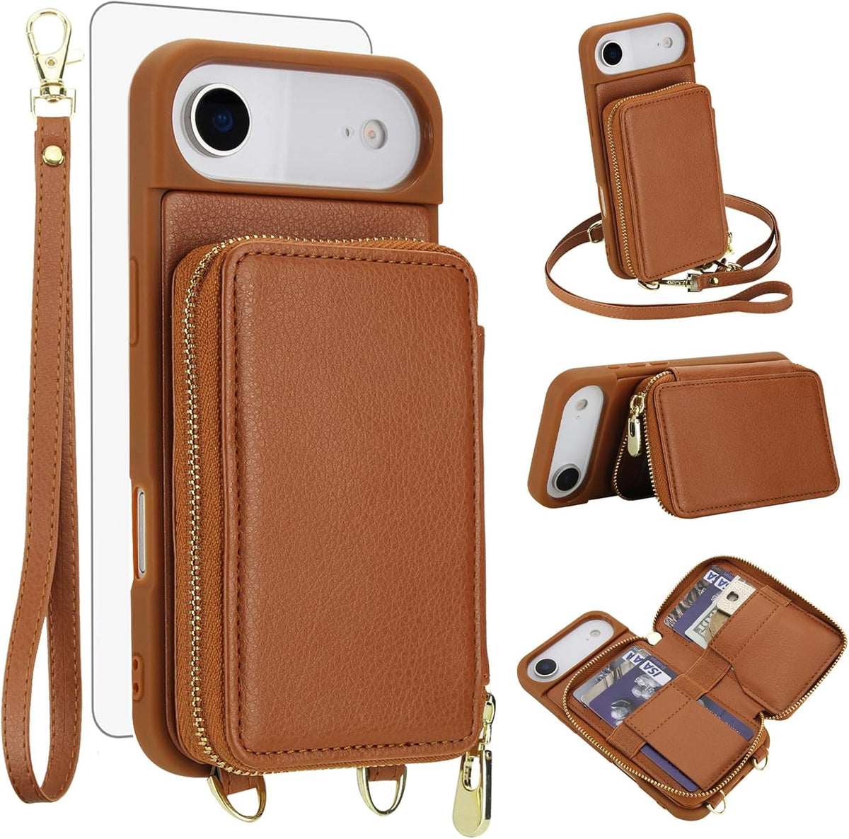 PU+TPU Leather Wallet Case With Screen Protector for iPhone 17 Pro Max