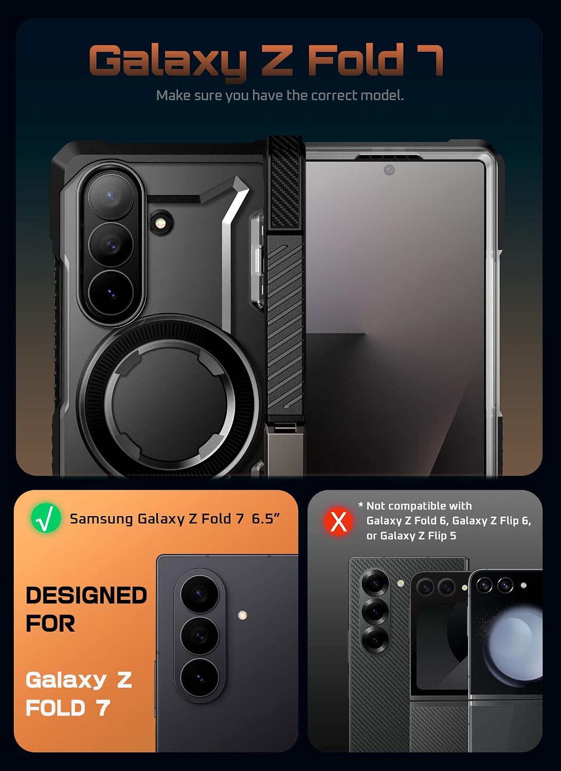 Compatible with Samsung Galaxy Z Fold 7, [MagnSafe compatible] [Built-in tempered glass screen protector] [Hinge protection] Military-grade drop-proof phone case