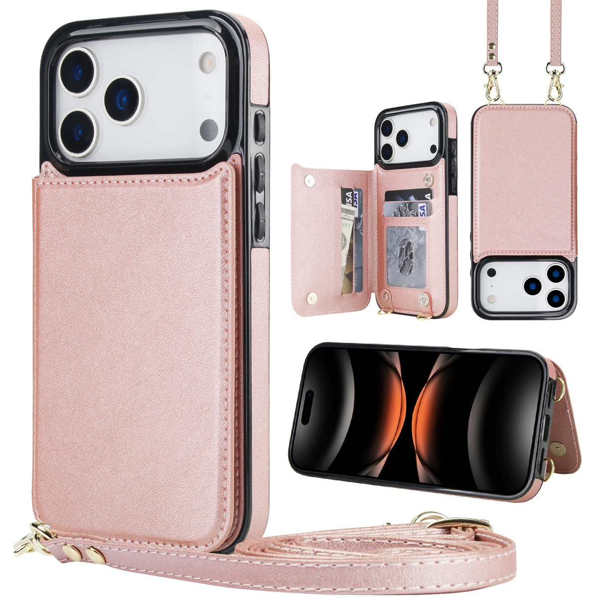 Wallet PU Leather Phone Case for iPhone 17 Pro RFID Blocking 