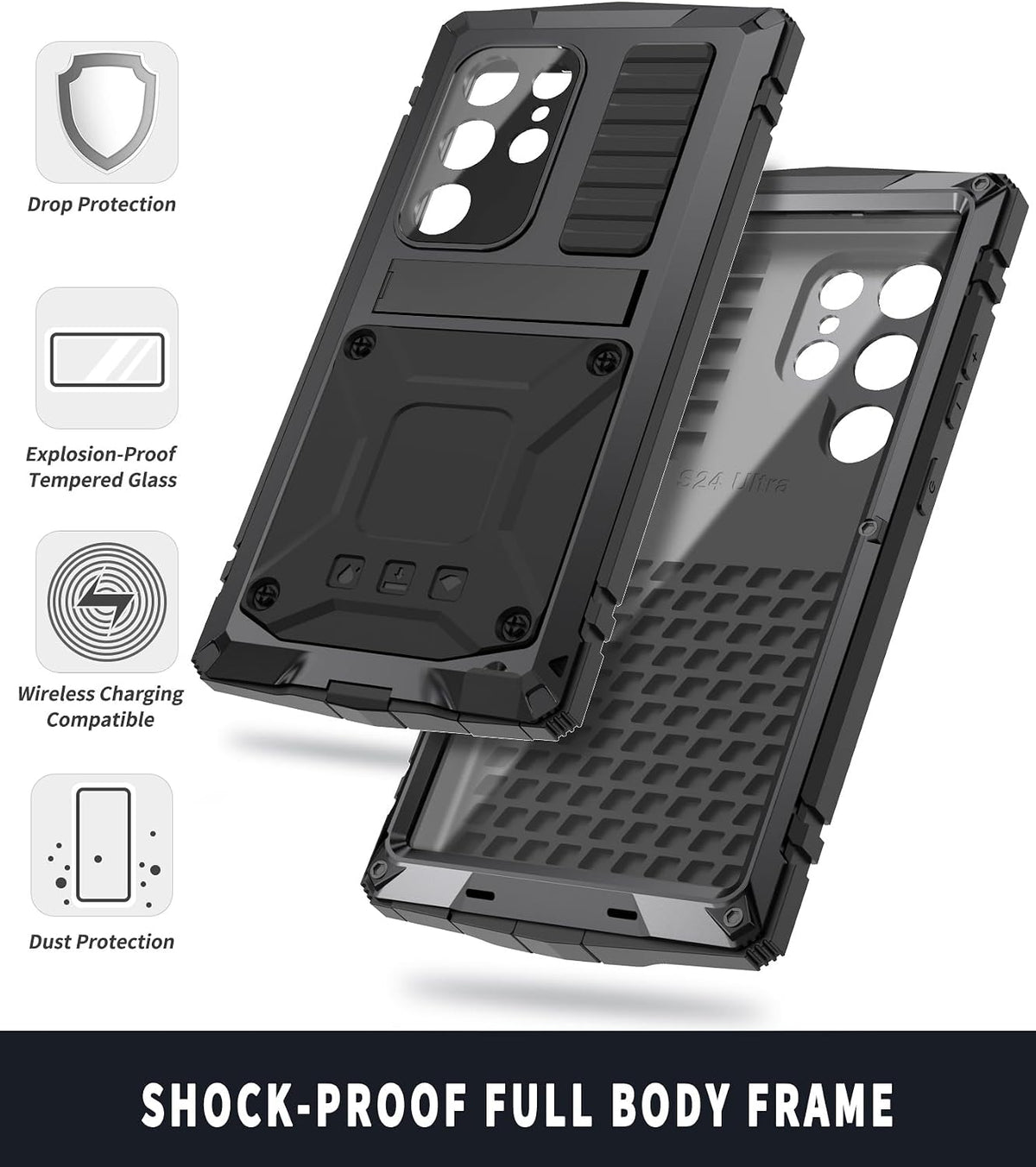 Military Grade Shockproof Metal Phone  Case for Samsung Galaxy S25  Glass Screen Protector