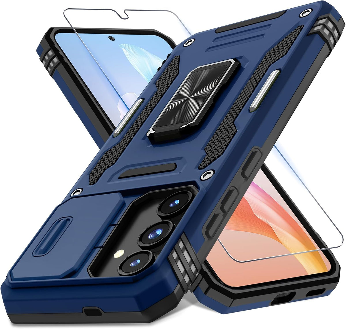 Military-grade shockproof phone case for Samsung Galaxy S25 with sliding camera cover and screen protector (1 piece)