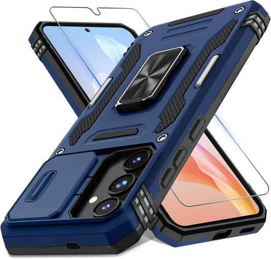 Military-grade shockproof phone case for Samsung Galaxy S25 with sliding camera cover and screen protector (1 piece)