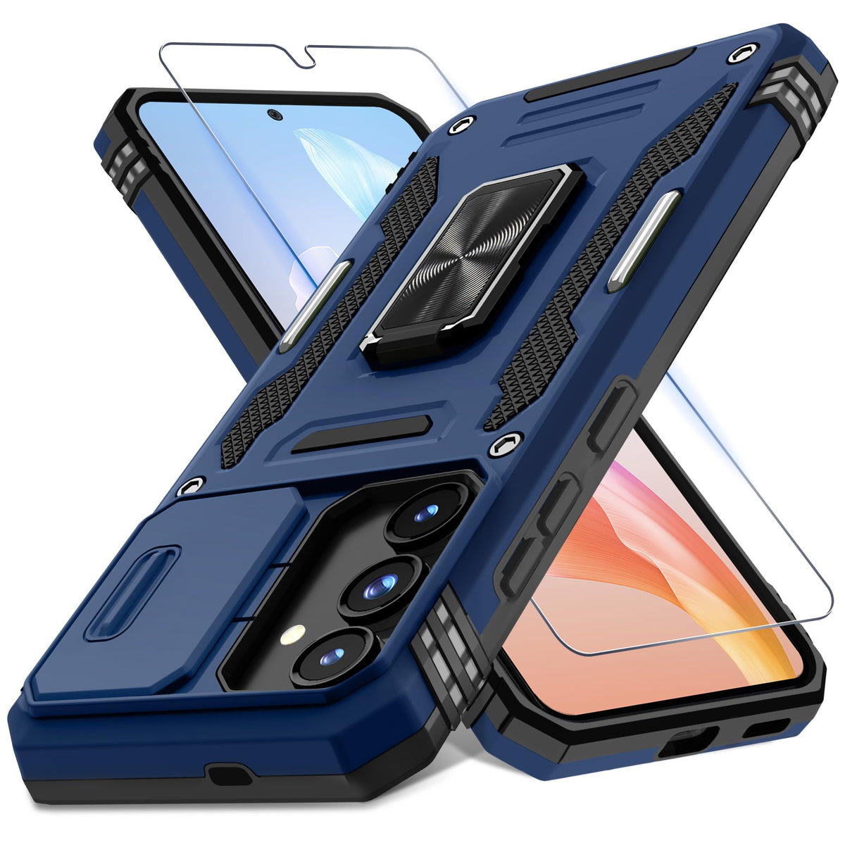 Military-grade shockproof phone case for Samsung Galaxy S25 with sliding camera cover and screen protector (1 piece)