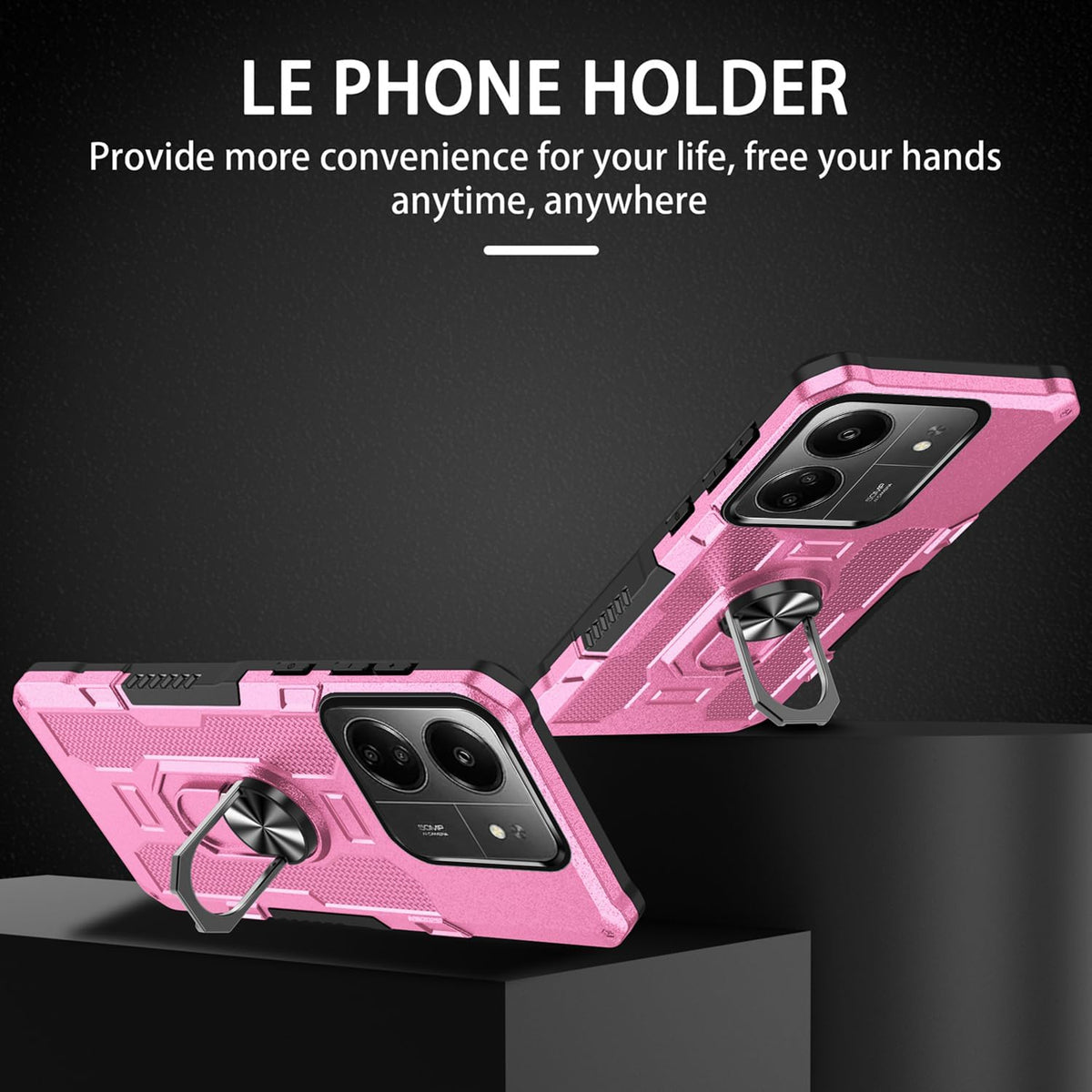 Magnetic phone case for Redmi 13C 4G/Poco C65, with tempered glass screen protector.