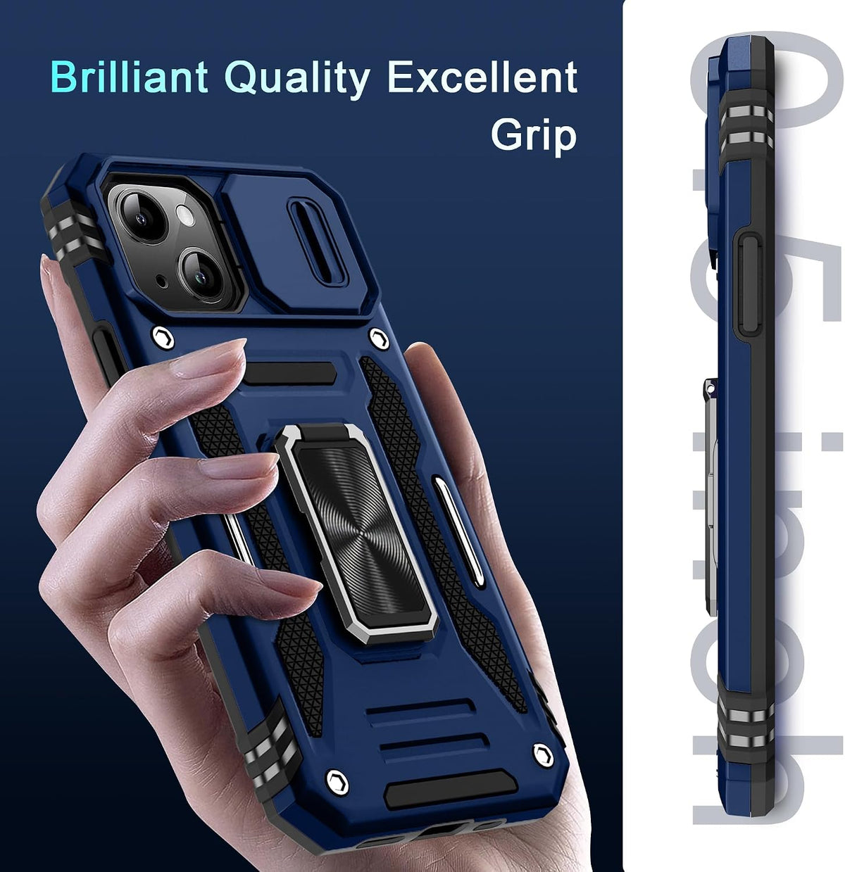 Military-grade shockproof phone case for iPhone 15 Plus with sliding camera cover and screen protector (1 piece)