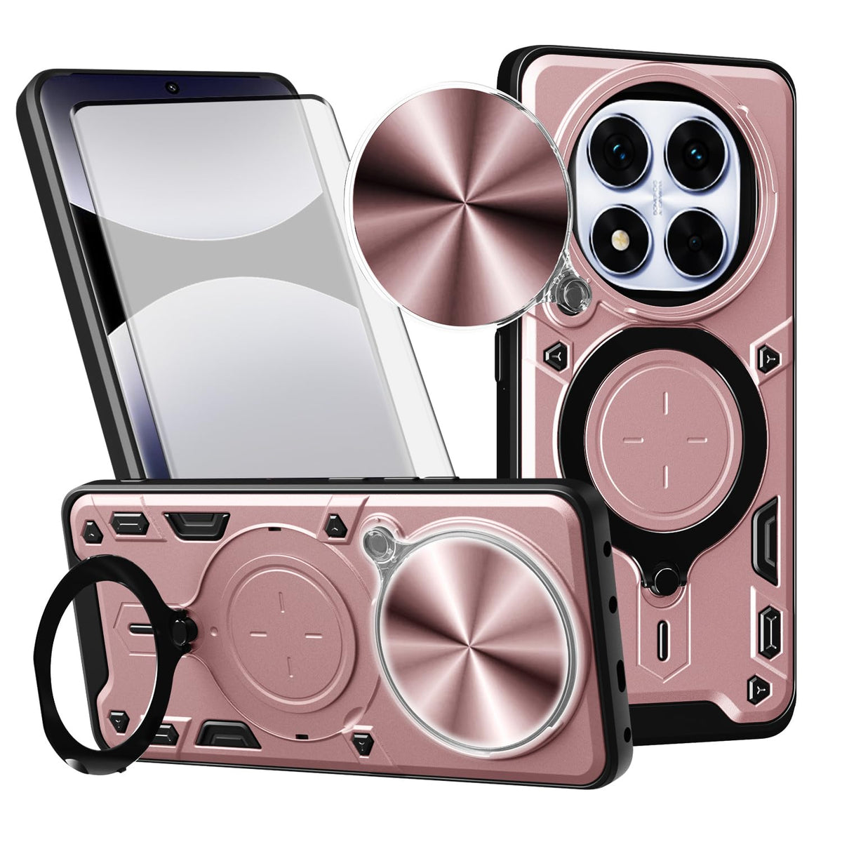 TPU phone case for Xiaomi Redmi Note 14 Pro 5G, with tempered glass screen protector and ring holder.