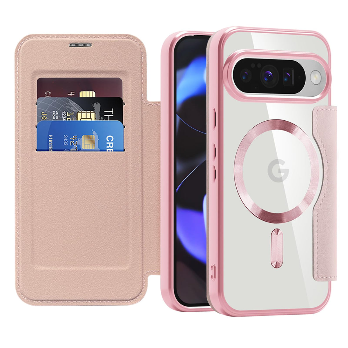 Flip wallet-style PU leather phone case for Google Pixel 10, MagSafe compatible.