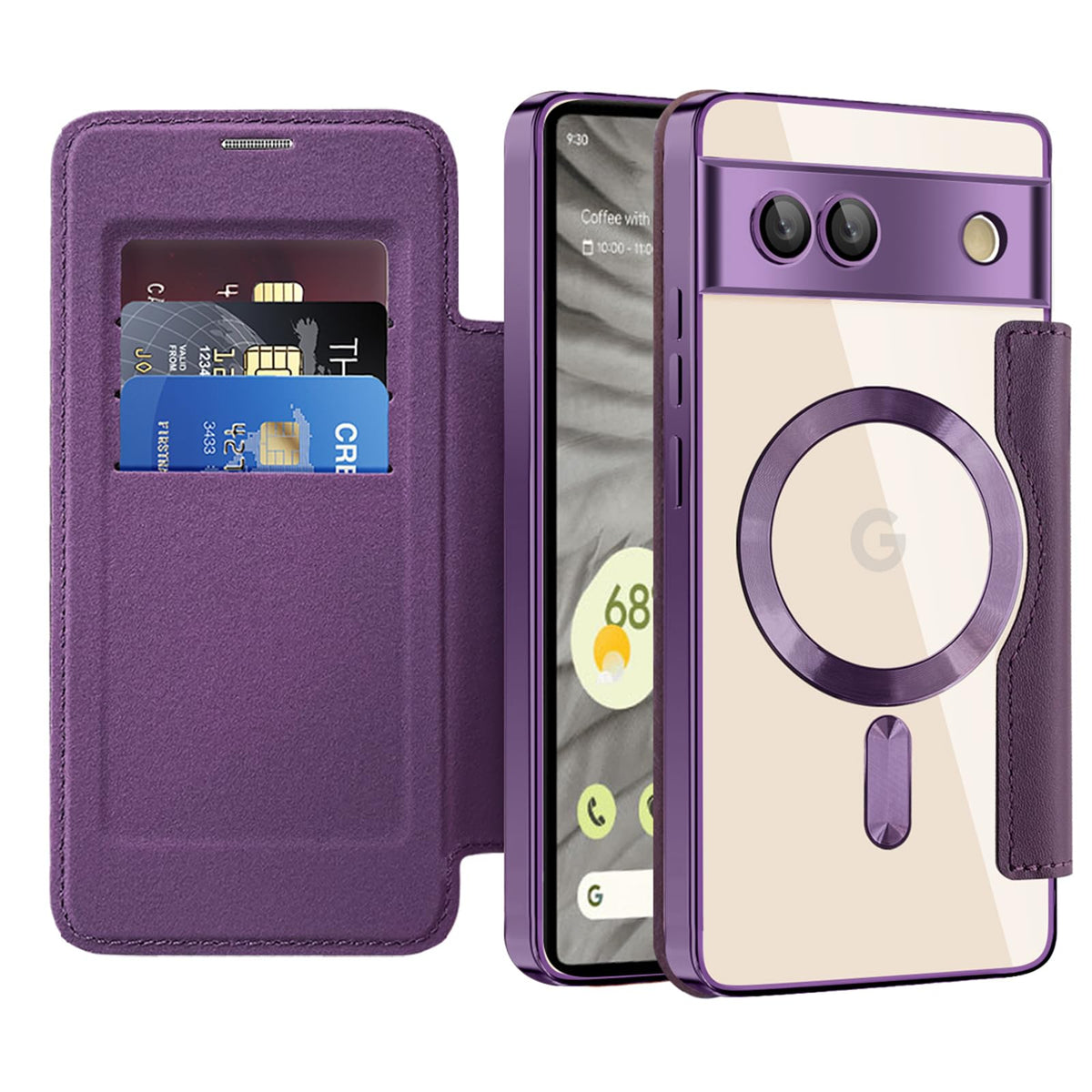 Flip wallet-style PU leather phone case for Google Pixel 10, MagSafe compatible.
