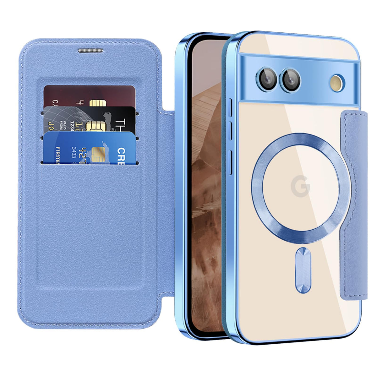 Flip wallet-style PU leather phone case for Google Pixel 10, MagSafe compatible.