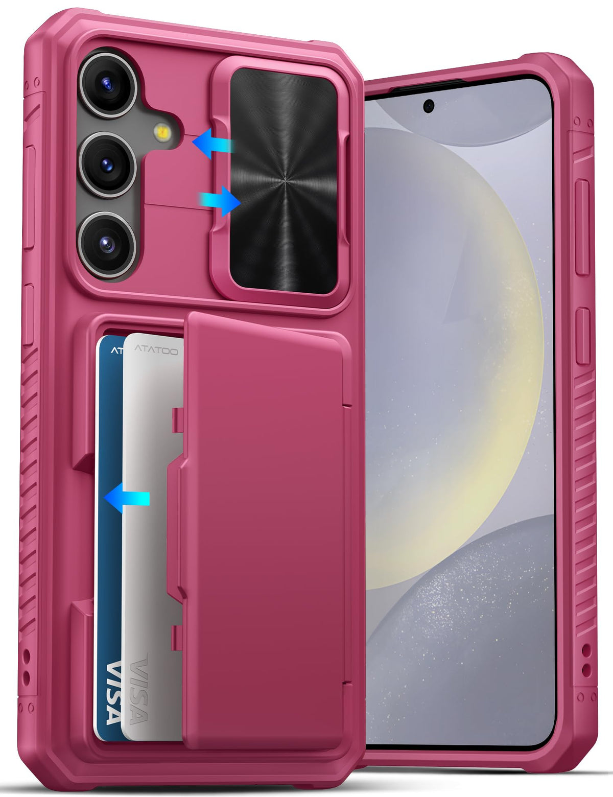 Military-grade shockproof phone case for Samsung Galaxy S24, with built-in card holder.