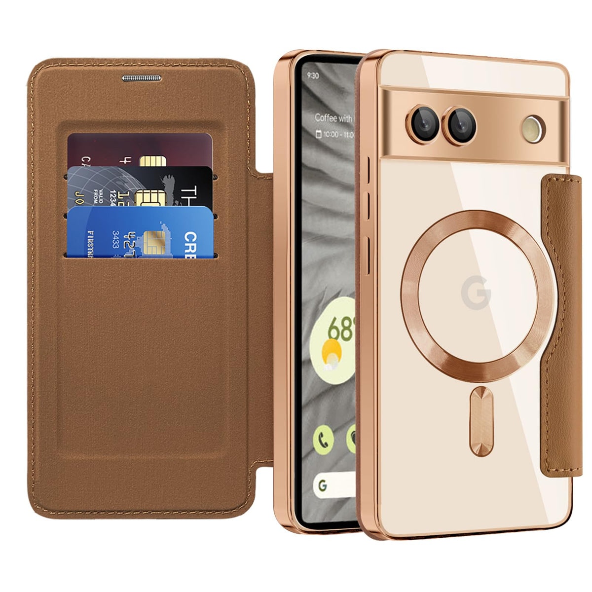 Flip wallet-style PU leather phone case for Google Pixel 10, MagSafe compatible.