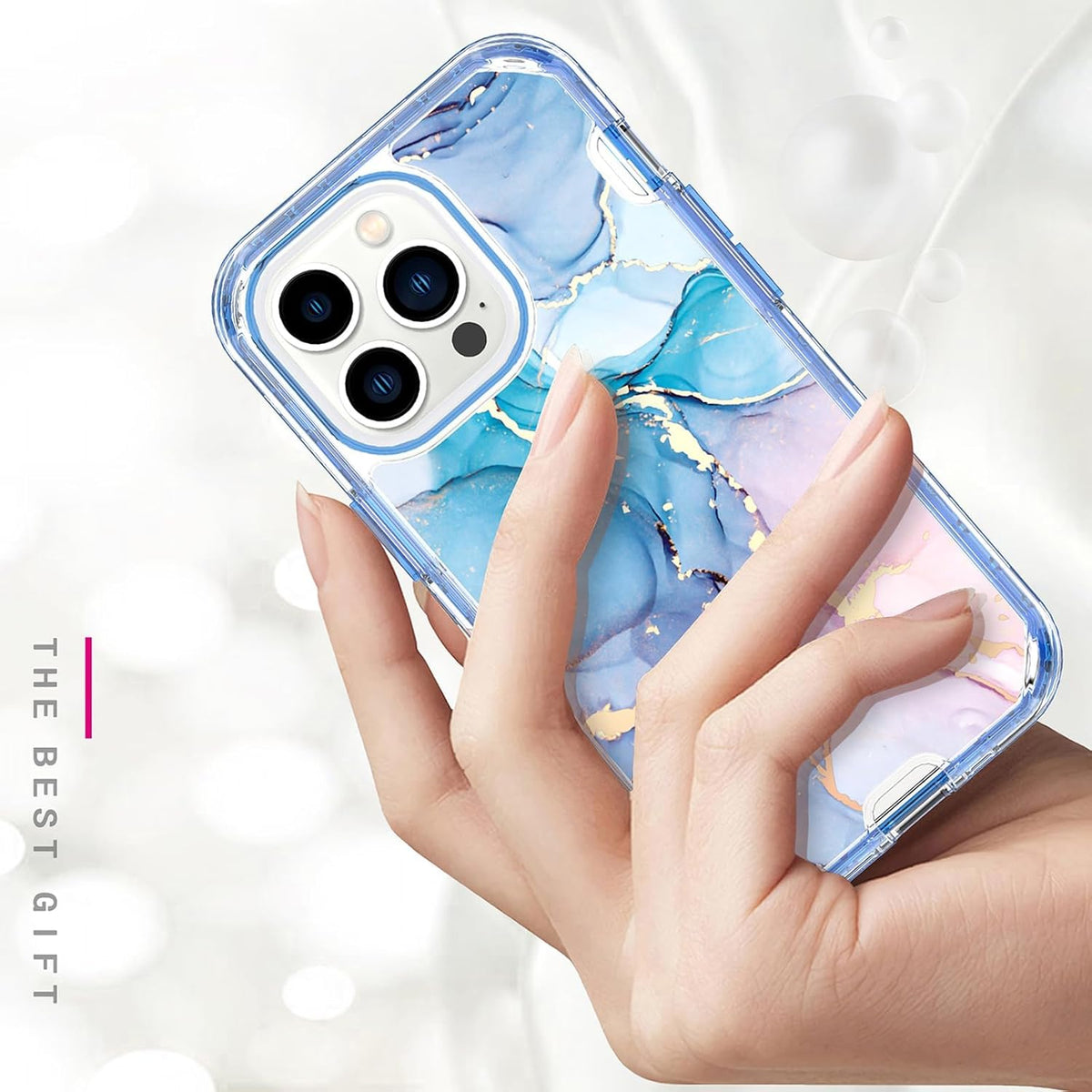Shiny marble-patterned shockproof phone case for iPhone 16 Pro Max