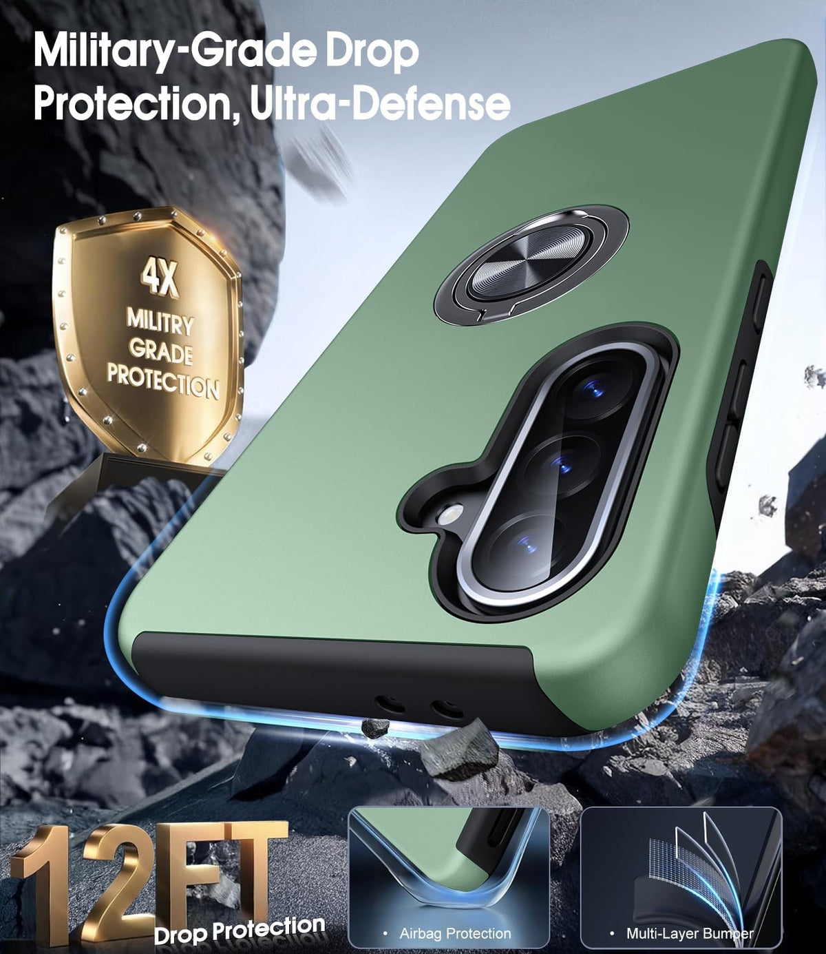 Shockproof phone case for Samsung Galaxy A56 5G, includes two screen protectors.