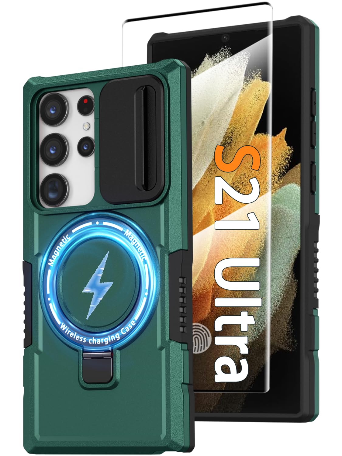 PC+TPU shockproof phone case for Samsung Galaxy S21 FE, includes 2 sc