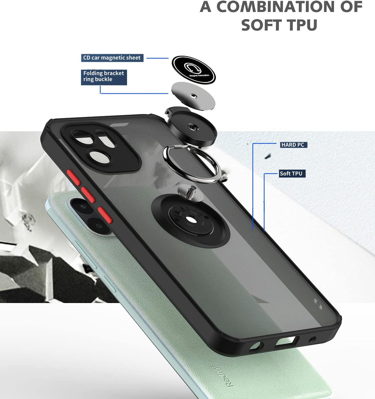 TPU + PC phone case for Xiaomi Redmi A1 / Redmi A2 4G, with screen protector