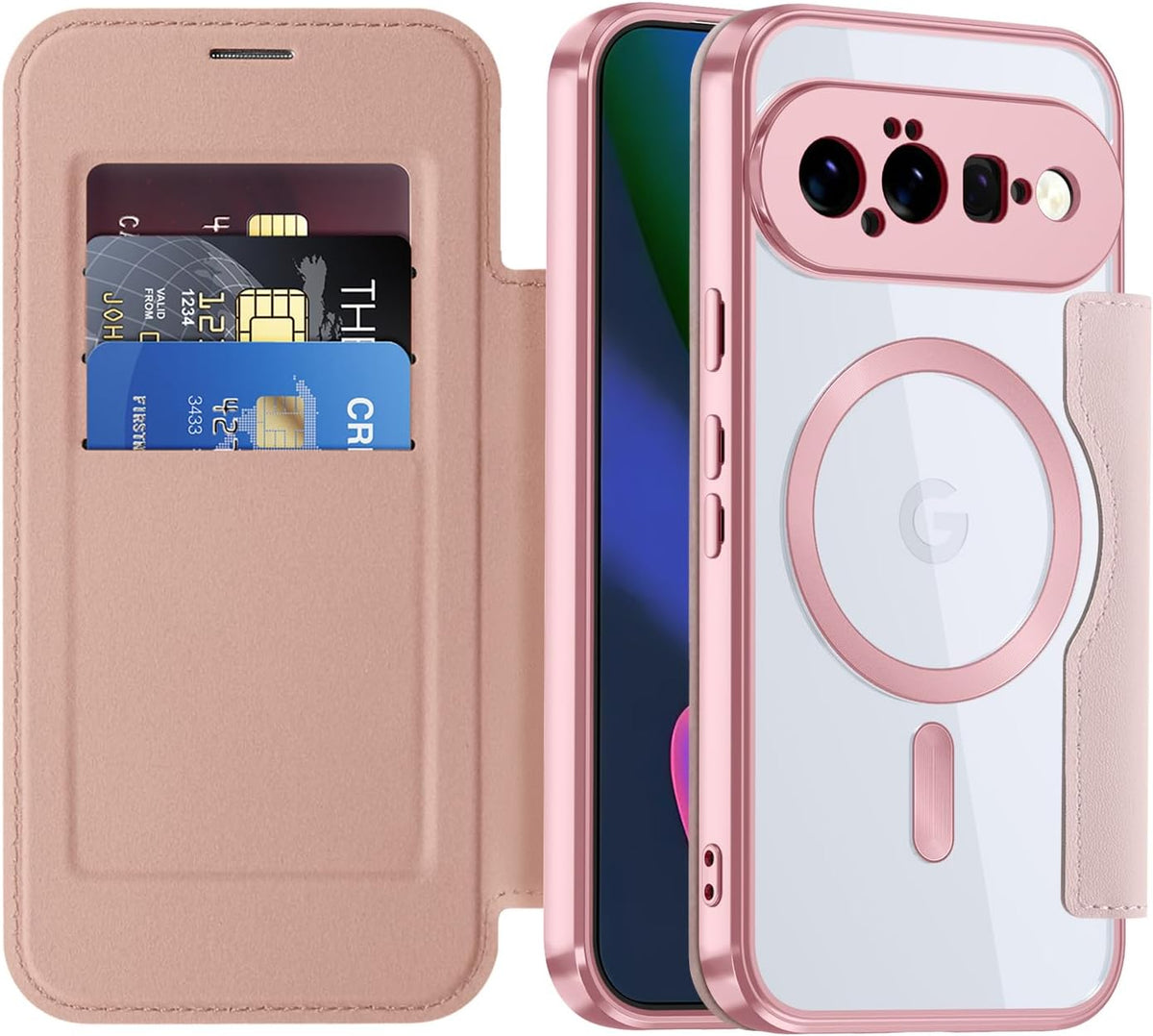 Flip wallet-style PU leather phone case for Google Pixel 10, MagSafe compatible.