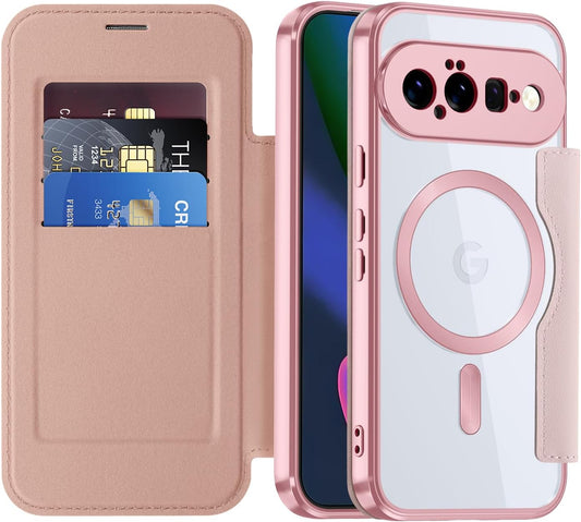 Flip wallet-style PU leather phone case for Google Pixel 10, MagSafe compatible.
