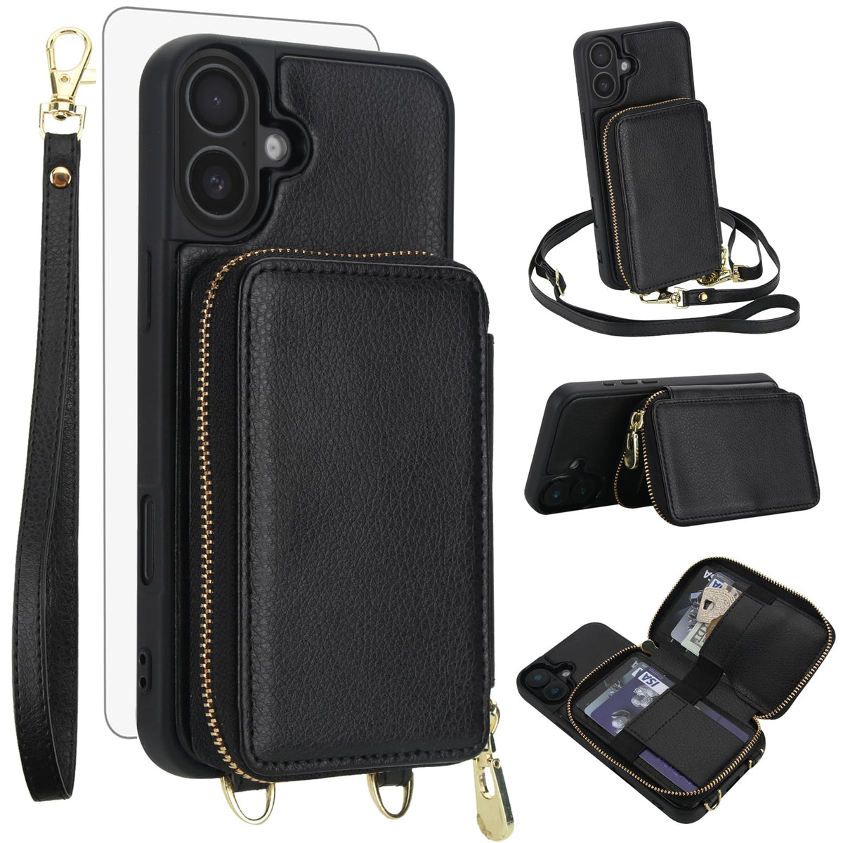 PU+TPU Leather Wallet Case With Screen Protector for iPhone 17 Pro Max
