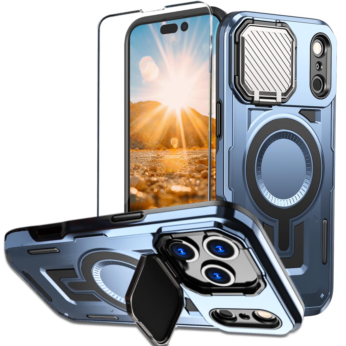 Military Grade Magnetic iPhone 16 Pro Phone Case with  Stand screen p