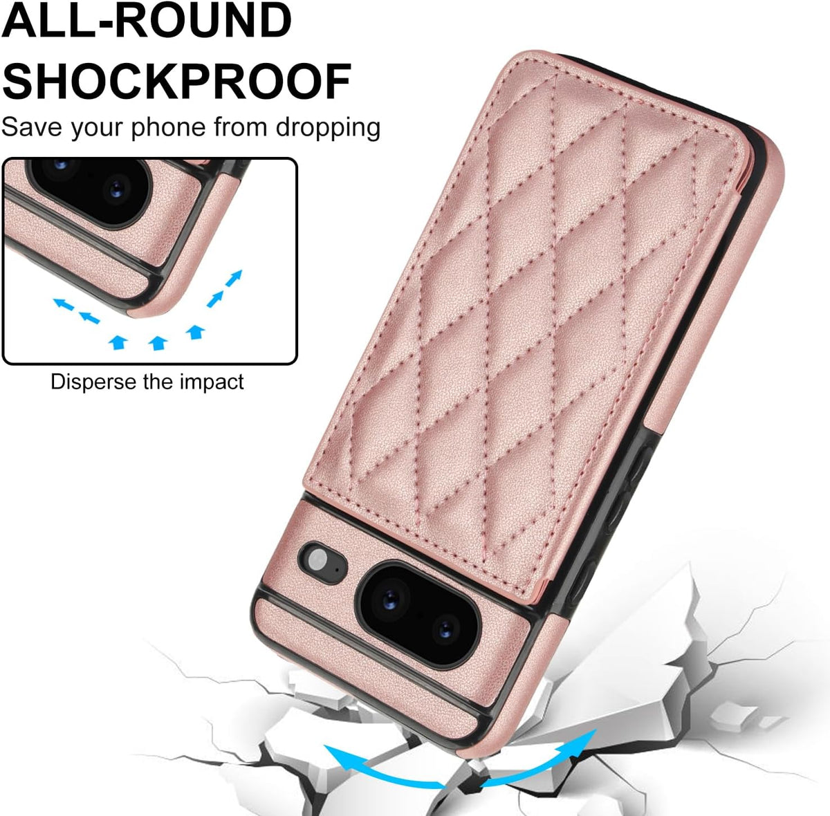Leather Phone Case for Google Pixel 8 5G – Flip Wallet Case with Tempered Glass Screen Protector